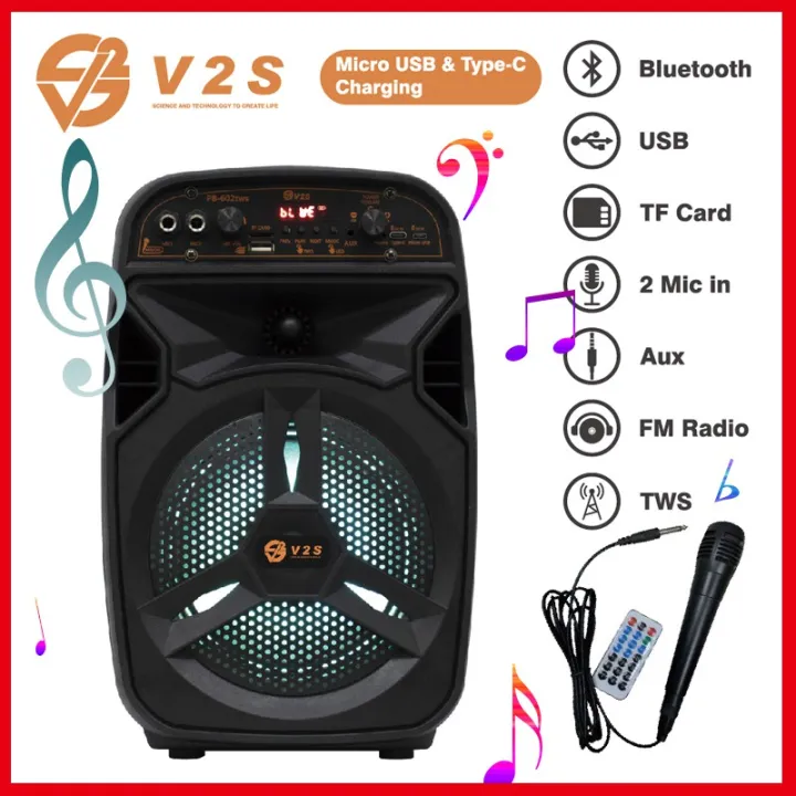 Speaker Bluetooth Speaker V2S PB602 Wireless Portable TWS TF Card USB ...