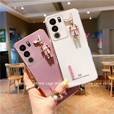 Phone Case เคส VIVO V29 V29e V29 Pro 5G เคสซิลิโคนนิ่มเคลือบลูกอมหลากสีพร้อมเคสกระต่ายประดับพลอยเทียมทันสมัย VIVOV29 5G 2023