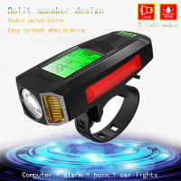 JumpingFish 3 in 1 USB Bicycle Flashlight 5 LED Bicycle ComputerHorn Bike Front Light IPX4 Waterproof Headlight Odometer Bike