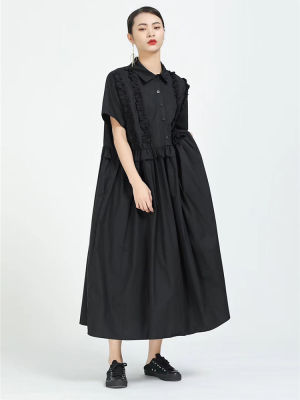XITAO Dress  Casual Pleated Short Sleeve Women Shirt Dress
