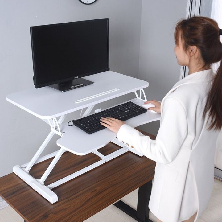 โต๊ะเสริมวางคอมพิวเตอร์-ปรับระดับนั่ง-ยืนได้-มาพร้อมถาดวางคีย์บอร์ด-รุ่น-ระบบโช๊ค-gas-spring