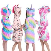 100-140cm Toddler Girl Bathrobe Unicorn Bath Towel for Children Towel Robes Spring Clothes Winter Flannel Boy Bath Robe Hoodie