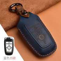 Crazy Horse Leather Car Key Case For Ford Mustang 2018 EcoSport Remote Fobs Shell Cover Keys Bag Keychain Auto Accessories