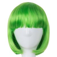 【LZ】■◇∋  Cosplay Wig Fei-Show Heat Resistant Short Wavy Synthetic Costume Halloween Carnival Green Hair Flat Bangs Women Hairpiece