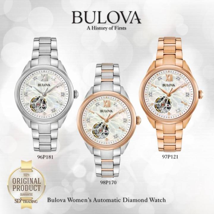 bulova-รุ่น-97p121-automatic-5diamonds-womens-watch-pinkgold-mother-of-pearl-เพชรแท้5เม็ด-หน้าปัดมุก