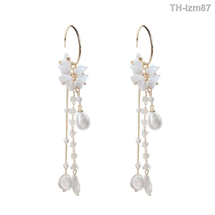 เครื่องประดับ-925-silver-needle-han-edition-flowers-pearl-earring-female-temperament-of-long-tassels-fashionable-joker-super-senior-feeling-stud-earrings