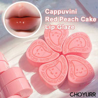 CAPPUVINI ลิปสติกกระจกเค้กวอลเปเปอร์ลูกพีชแดงลิปเคลือบริมฝีปากน้ำ