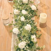 180cm Silk White Rose Artificial Flowers Garland Babies Breath Gypsophila Decoration Wedding Centerpieces for Tables Accessories Nails Screws Fastener