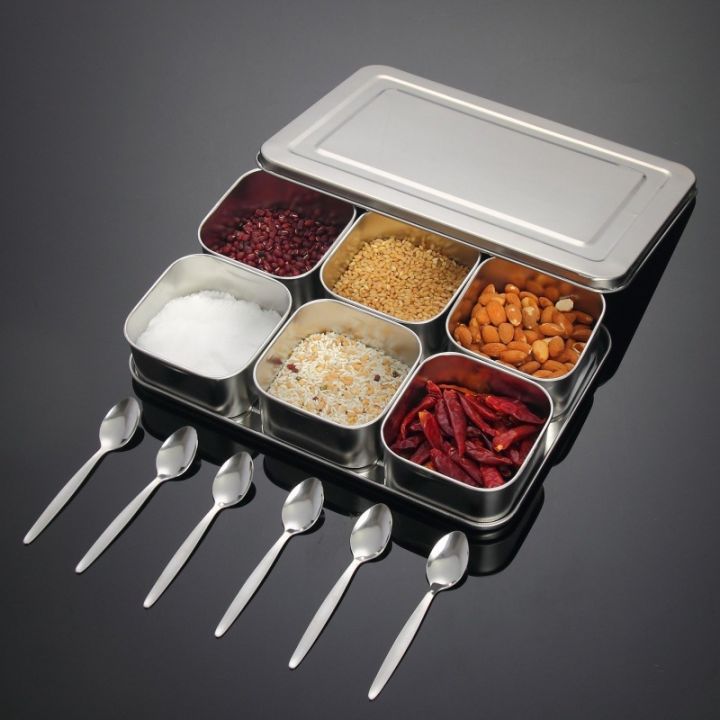 cod-seasoning-box-stainless-steel-flavor-set-seasoning-tank-condiment-sample-6-grids-8-with-cylinder-factory-distribution