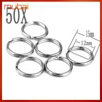 MUBAI 50PCS 15mm เข็มกลัด ตัวเชื่อมต่อ ห่วงห่วง สแตนเลส พวงกุญแจ แยกพวงกุญแจ