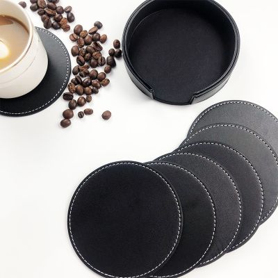 【CW】 1pc Faux Leather Coaster  Resistant Round Cup Mug Table Household