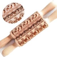 Christmas Rolling Pin Beech Rolling Pin Fondant Biscuits Cookies Pressing Printing Pins Baking Appliances Embossed Rolling Pin Bread  Cake Cookie Acce