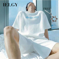 IELGY เสื้อยืดแขนสั้นผู้ชายชุดกีฬาลำลองแขนสั้นสองชิ้นผู้ชาย