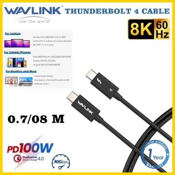Wavlink Thunderbolt 4 Cable 40Gbps Data Transfer USB-C Video Cable Supports  Single 8K/Dual 4K Display&100W Charging For Macbook