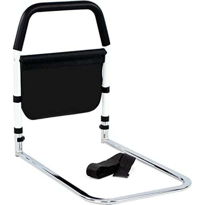 Bed Assist Rail, Steel Bedside Handrail with Storage Pocket, Portable