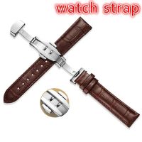 Men Women Genuine Leather Watch Band Strap Watchband Butterfly Clasp Buckle Waterproof Wristband 【BYUE】