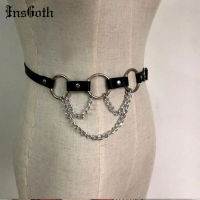 InsGoth Punk PU Leather Belt Goth Aesthetic Metal Ring Chain Waist Strap Streetwear Harajuku Cosplay Gothic Accessories Belts