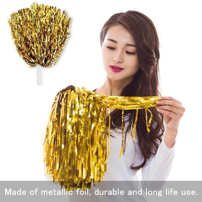 24Pcs Cheerleading Pom Poms Metallic Foil Cheer Pom Poms with Plastic  Handle for Adults Kids Cheerleaders Party