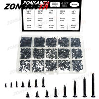 ZONSANTA 460 ชิ้นสีดำ Countersunk แบนหัวสกรูชุด M2 M3 M4 เหล็กคาร์บอน Cross สกรูไม้ชุด Assortment-WJJEE SHOP