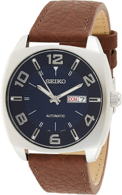 Seiko Mens SNKN37 Stainless Steel Automatic Self-Wind Watch with Brown Leather Band