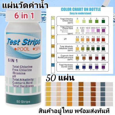 แผ่นวัดคุณภาพน้ำ TEST STRIP 6 in 1 (50 ชิ้น) กระดาษวัดค่าน้ำ สระว่ายน้ำ อ่างน้ำร้อน น้ำดื่ม ตู้ปลา น้ำอุตสาหกรรม บ่อ