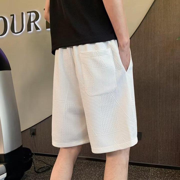 กางเกงขาสั้นสีขาวผู้ชายฤดูร้อนแบรนด์แฟชั่น-ins-กางเกงลำลองแฟชั่นทรงหลวมแบบบางสปอร์ตสไตล์อเมริกัน-5-กางเกงห้าส่วน