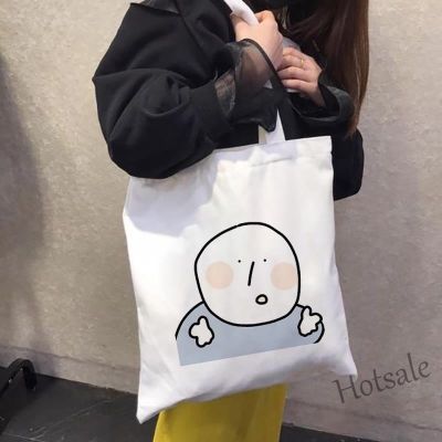 【hot sale】✙⊕☾ C16 Funny Simple Strokes Canvas Tote Bag Cartoon Fashion Shopping Bags Cute Casual Canvas Bag