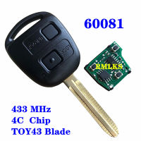 For Toyota Corolla RAV4 Yaris Replacement Remote Control Car Key Fob 433MHz 4C Chip PN 60081