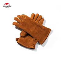 Naturehike ถุงมือตั้งแคมป์กลางแจ้งทนไฟฉนวนกันความร้อน Cowhide ถุงมือทนความร้อนสำหรับปิกนิก