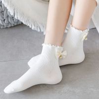 RTUSW Lovely Kawaii Women Cotton Girls Middle Tube Bowknot Hosiery Ruffle Short Socks Lolita Socks Female Hosiery