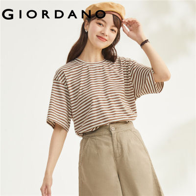 GIORDANO Women T-Shirts Contrast Color Stripe Loose Fashion Tee Summer Short Sleeve Crewneck Relaxed Casual Tshirts 18323701 vnb