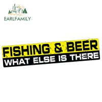 EARLFAMILY 15cm x 3cm Car Stickers FISHING &amp; BEER Decal Vinyl Fun BOAT Car Window Bumper OFFROAD Bait Sea Waterproof Accessories Bumper Stickers Decal