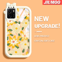 JIUMOO เคสสำหรับ VIVO Y15s เคส Y01 Y15a ภาพวาดสีน้ำมันแฟชั่นลายดอกไม้สีสันสดใสน่ารักเลนส์กล้องถ่ายรูปแบบนิ่มมอนสเตอร์น้อยเคสซิลิโคนโปร่งใสเคสป้องกันกันกระแทกแบบใสง่าย