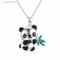 ❀◎ Harong Cute Panda Necklace Inlaid Crystal Delicate Smooth Silver Plate Enamel Animal Pendant Jewelry Gift for Girl Woman