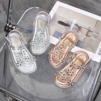 Baby Girl Sandals Crystal Bling Diamond Flower Princess Dance Shoes 2021 Summer Small Big Kids Party Shoes1-3-4-6-7-12 Years Old