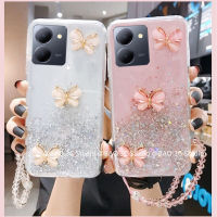 ใหม่ เคส Phone Case VIVO Y36 Y02 Y02A Y02T Y55+ Plus 4G 5G INS เคส ใสลายผีเสื้อ3D แวววาวเคสทันสมัยกันกระแทกด้วยฝาแข็งโซ่ลูกปัด เคสโทรศัพท์ Cover 2023