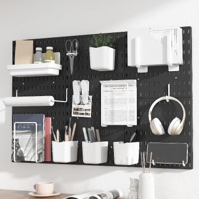 【YF】 Punch-free household hole board wall dormitory kitchen bathroom shelf hanging storage hook rack white black
