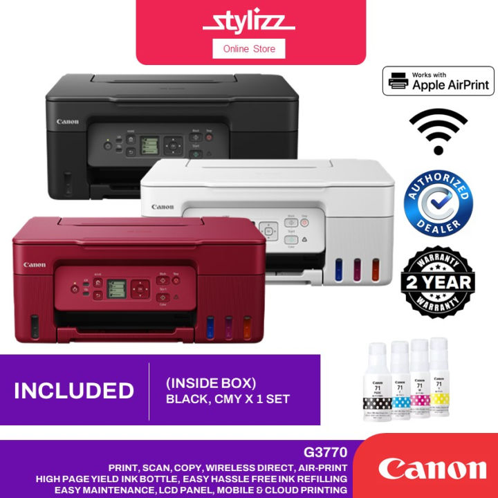 Canon Pixma G3770 Wireless Refillable Ink Tank Printer With Low Cost Printing Lcd Screen Panel 6181
