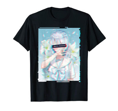 Waifu Anime Girl Vaporwave Anime Aesthetic Glitch Floral Tshirt Men Cotton T Shirt Tees Anime 100% Cotton Gildan