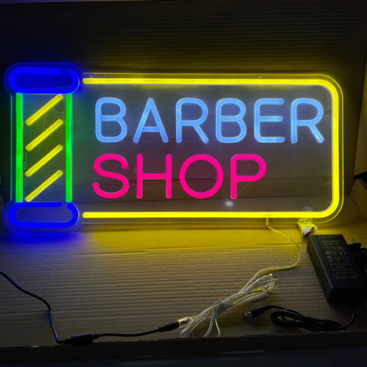 ป้ายไฟ-ป้ายไฟนีออนดัด-ป้ายไฟตัวอักษร-ป้ายไฟร้านbarbershop-ป้ายไฟร้านตัดผม-ป้ายไฟร้าน-open-barbershop