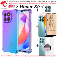 (4 in 1) เคสโทรศัพท์ Honor X6 ตัวป้องกันหน้าจอ + คลุมทั้งหมดเซรามิคนุ่มเคลือบกระจกเทมเปอร์ฟิล์มกันรอย + ฟิล์มเลนส์กล้อง + ฟิล์มด้านหลังคาร์บอนไฟเบอร์