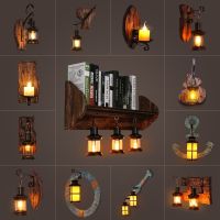 Industrial wall lamp coffee bar restaurant American nostalgic wind restoring ancient ways of corridor wall decoration creative personality solid wood lamps and lanterns ❤