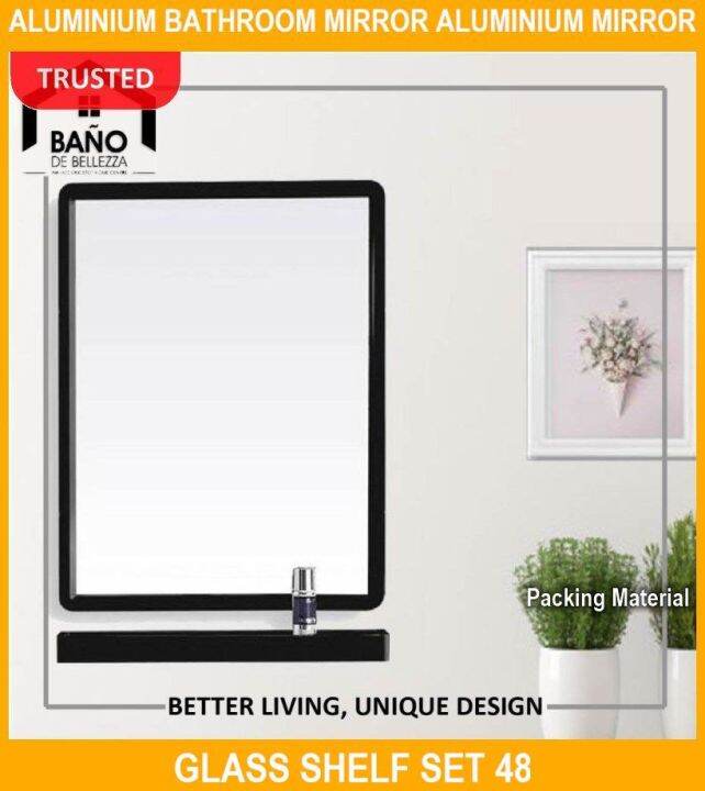 Aluminium Bathroom Mirror Aluminium Mirror + Glass Shelf SET 48 X 60 Cm