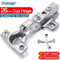 Adjustable Cabinet Door Hinges 26 Cup Soft Self Closing Kitchen Frameless Steel Small Hinges 95 Degree Opening Buffer Dampers