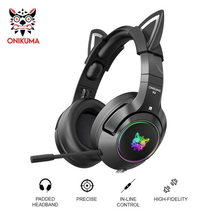 Onikuma K9 Gaming Headset with Removable Cat Ears Noise Canceling ...