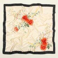 [COD] Cross-border explosive head scarf 90cm imitation silk satin large square printed peony flower all-match for women