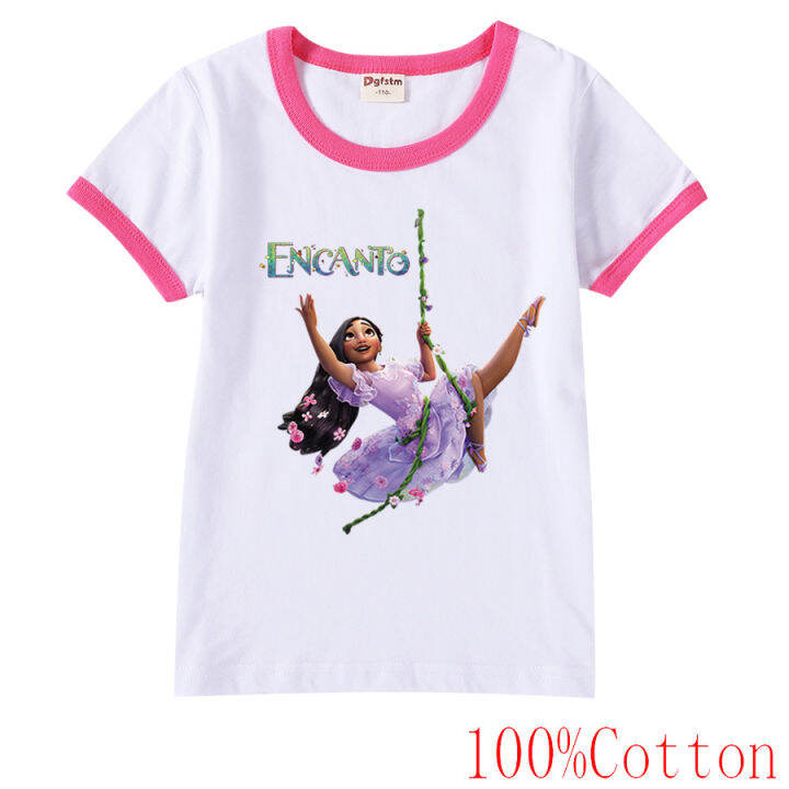 encanto-เสื้อยืดแขนสั้นเด็กผู้ชายเด็กผู้หญิง-เสื้อคอกลมลายการ์ตูนทรงหลวมเสื้อผ้าเด็กฤดูร้อนปี8813เสื้อยืดพิมพ์ลายเข้าได้กับทุกชุด