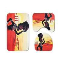 African Woman Printed 3Pcs Microfiber Bath Mat Set Non-slip Toilet Floor Mats Pedestal Rugs Absorbent Bathroom Carpet Toilet Rug