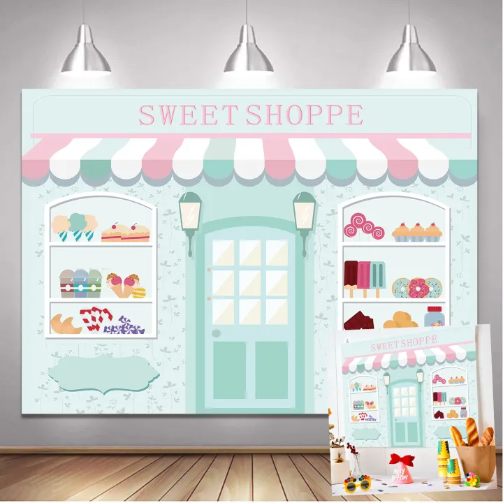 Cartoon Dessert Shop Background Light Green Dessert Theme Party ...