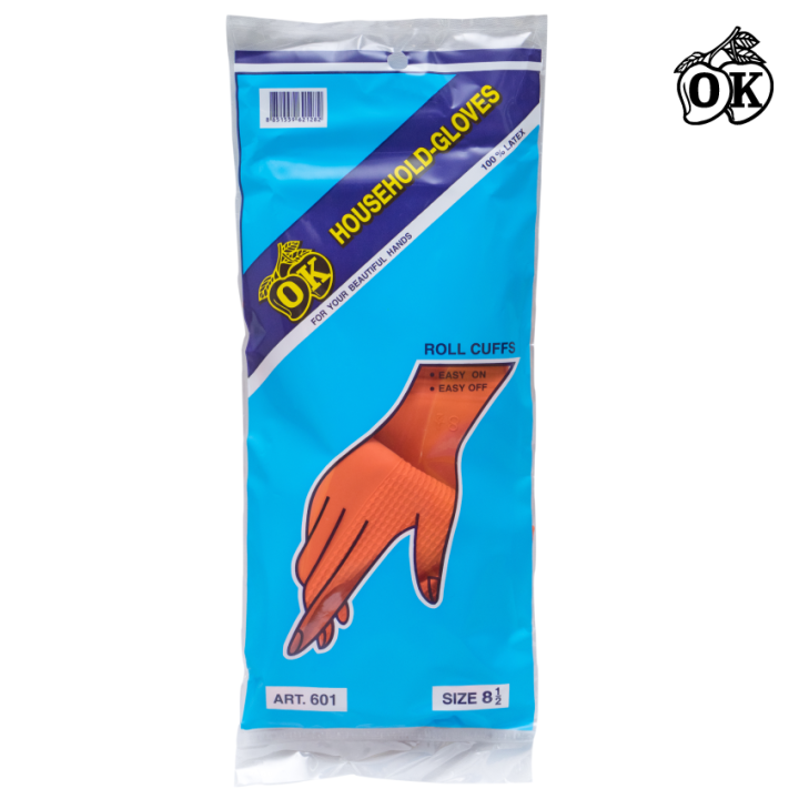 ถุงมือยางตรา-โอ-เค-o-k-rubber-gloves-ถุงมือแม่บ้านสีส้มเบอร์-8-5-household-gloves-ถุงมืออุตสาหกรรม-ผลิตจากยางธรรมชาติ-100-1คู่